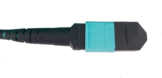 OM4 12 스트랜드 MPO 섬유 패치 케이블 여성 1m B형 3.0mm 아쿠아